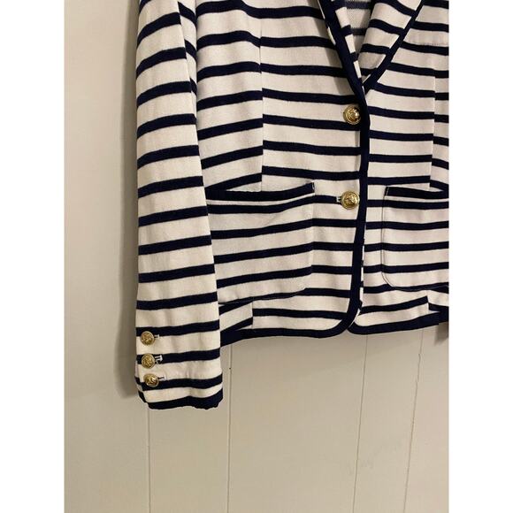 Crown & Ivy Navy White Breton Stripe Blazer Jacket Nautical Buttons Pockets (S) - Picture 8 of 11